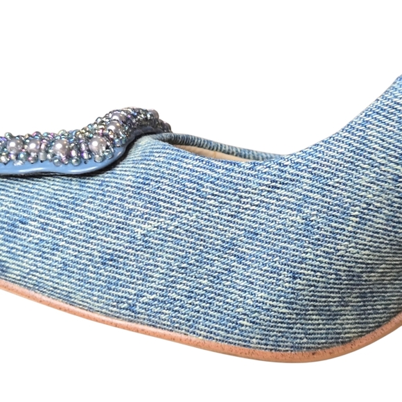 Sam Edelman Womens Harriett Scalloped Beaded Pointed Toe Denim Heels Size 9.5 - Picture 6 of 12